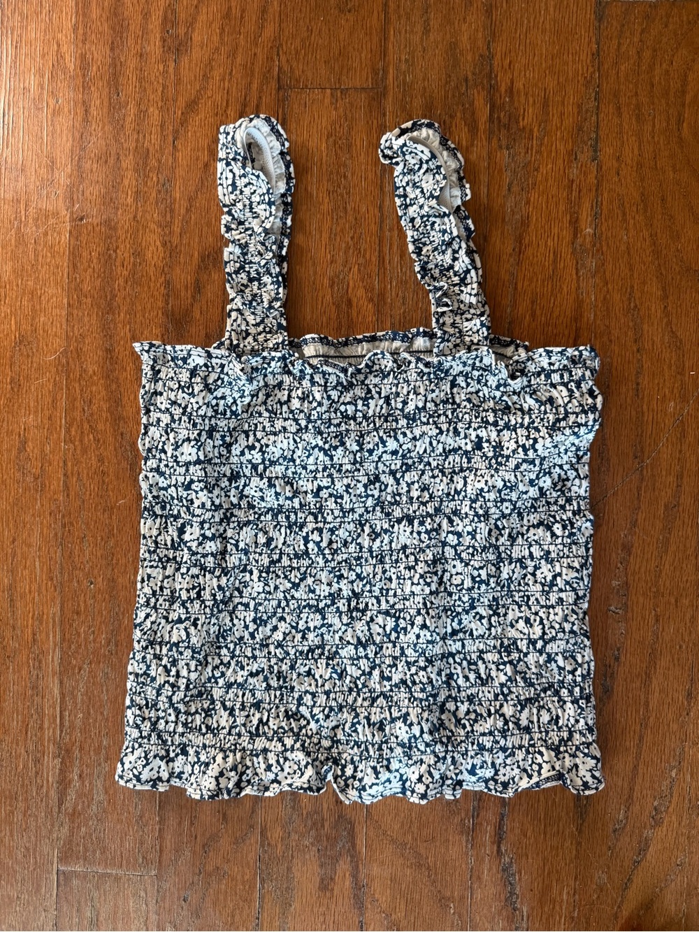 Old Navy Navy and White Smocked Floral Tank - Picture 1 of 1